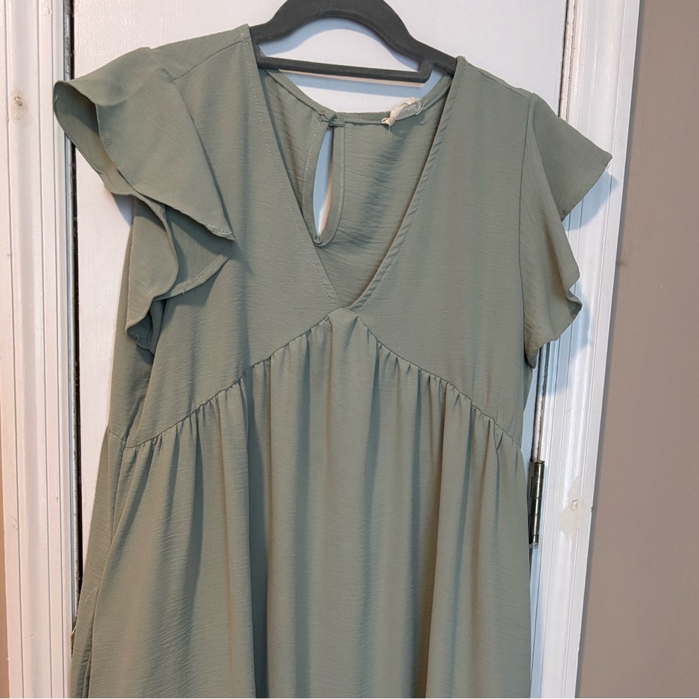 Sage Green Flutter Sleeve Dress